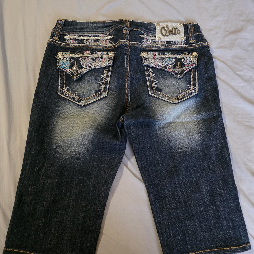 Cello Dark Blue Women's Capris Jeans with Embroidery